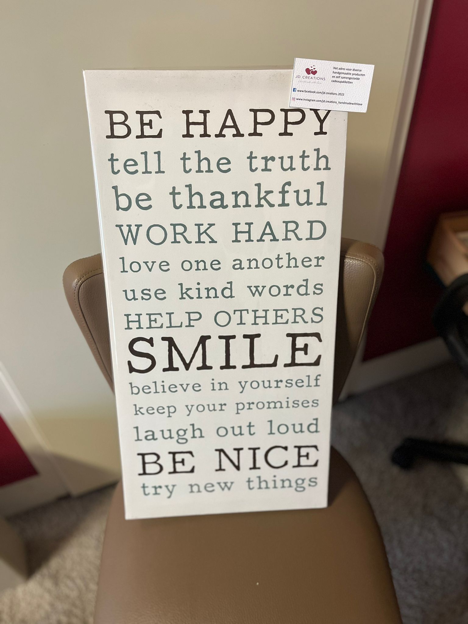 Rechthoekige Witte Canvas Voorzien van Zwarte Tekst