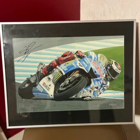 Gesigneerd Schilderij van Jorge Lorenzo – Fabrieksteam Yamaha tijdens MotoGP Spanje, Circuito de Jerez 2015