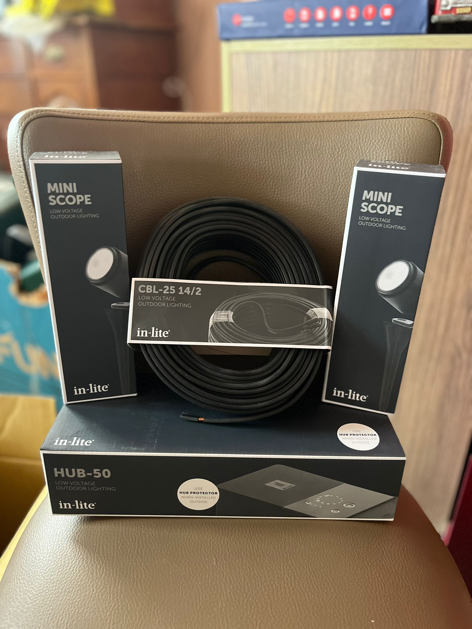 Compleet In-Lite Verlichtingspakket – 2x MICRO SCOPE + Transformator Hub + 25m Bekabeling